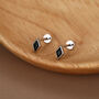 Sterling Silver Black Cz Rhombus 16 G Flat Back Labret Earrings, thumbnail 3 of 11