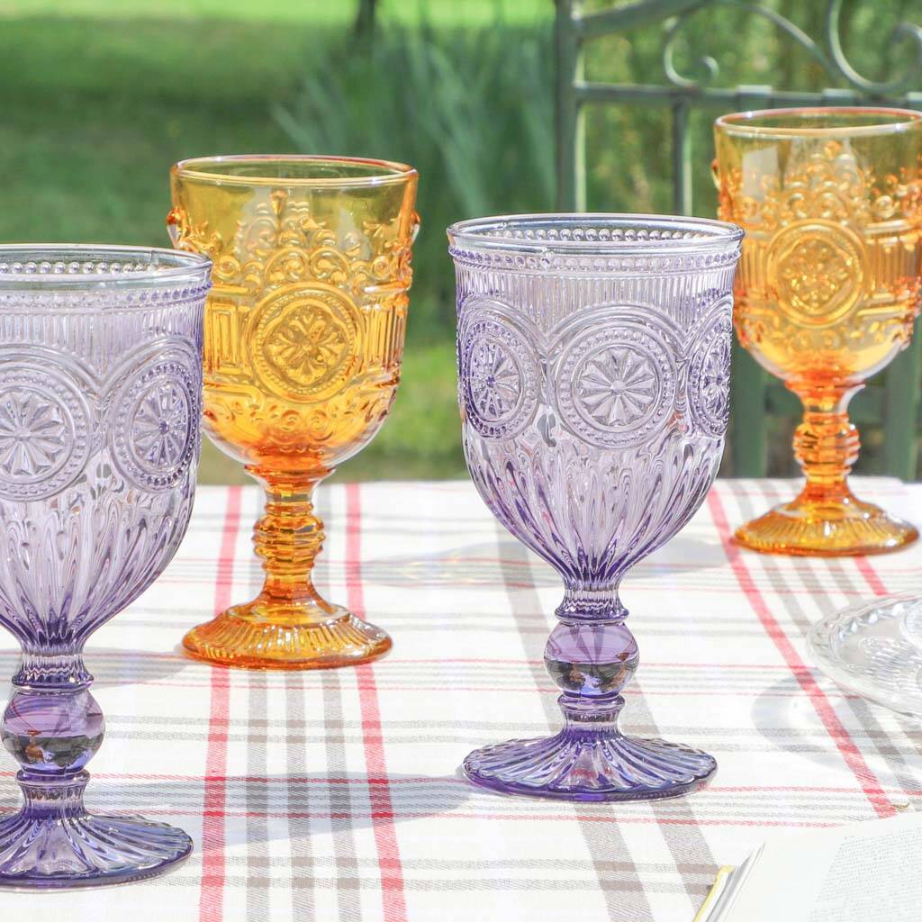 Set Of Four Amber And Purple Wine Goblets By Dibor