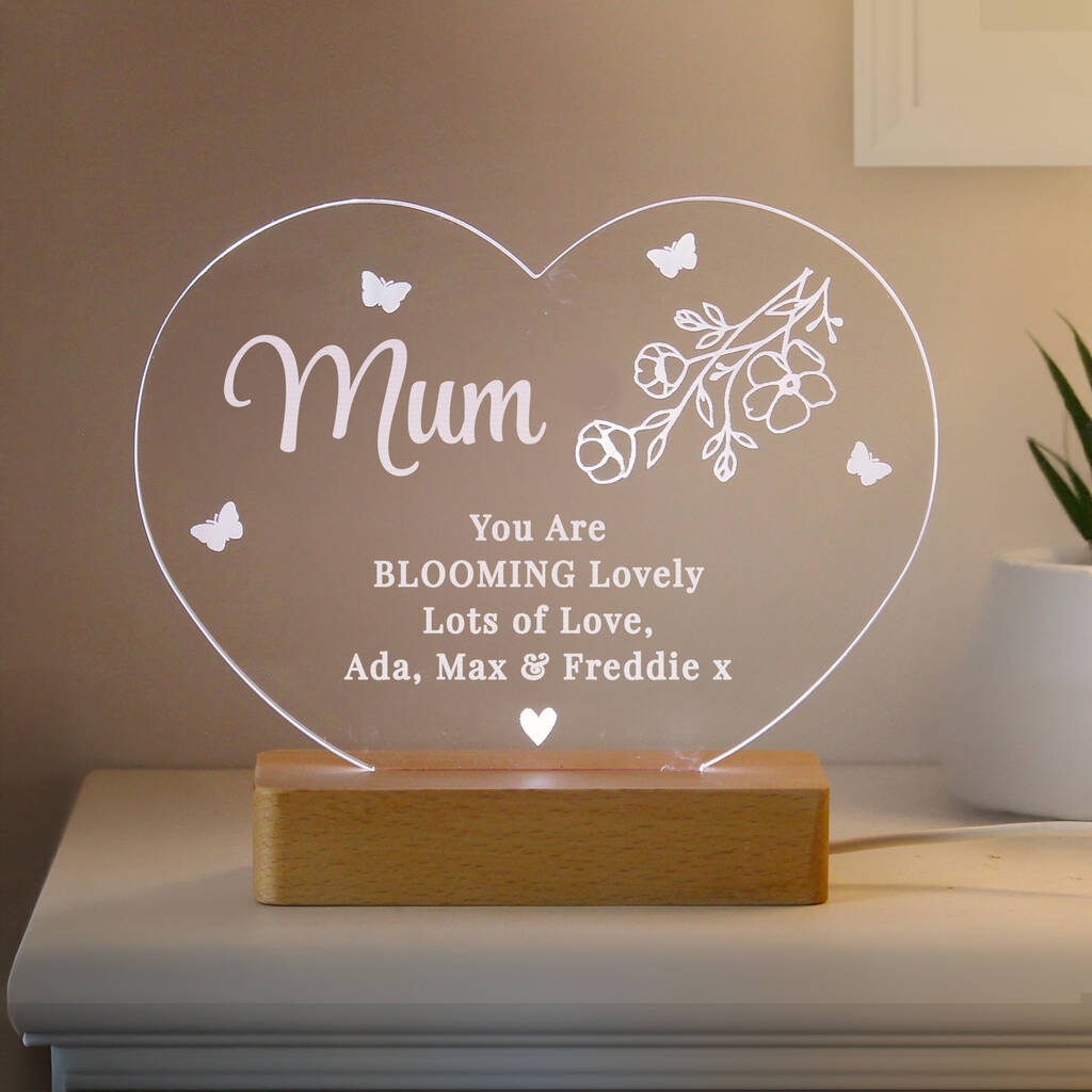 Personalised Floral Heart LED Night Light, 1 of 8