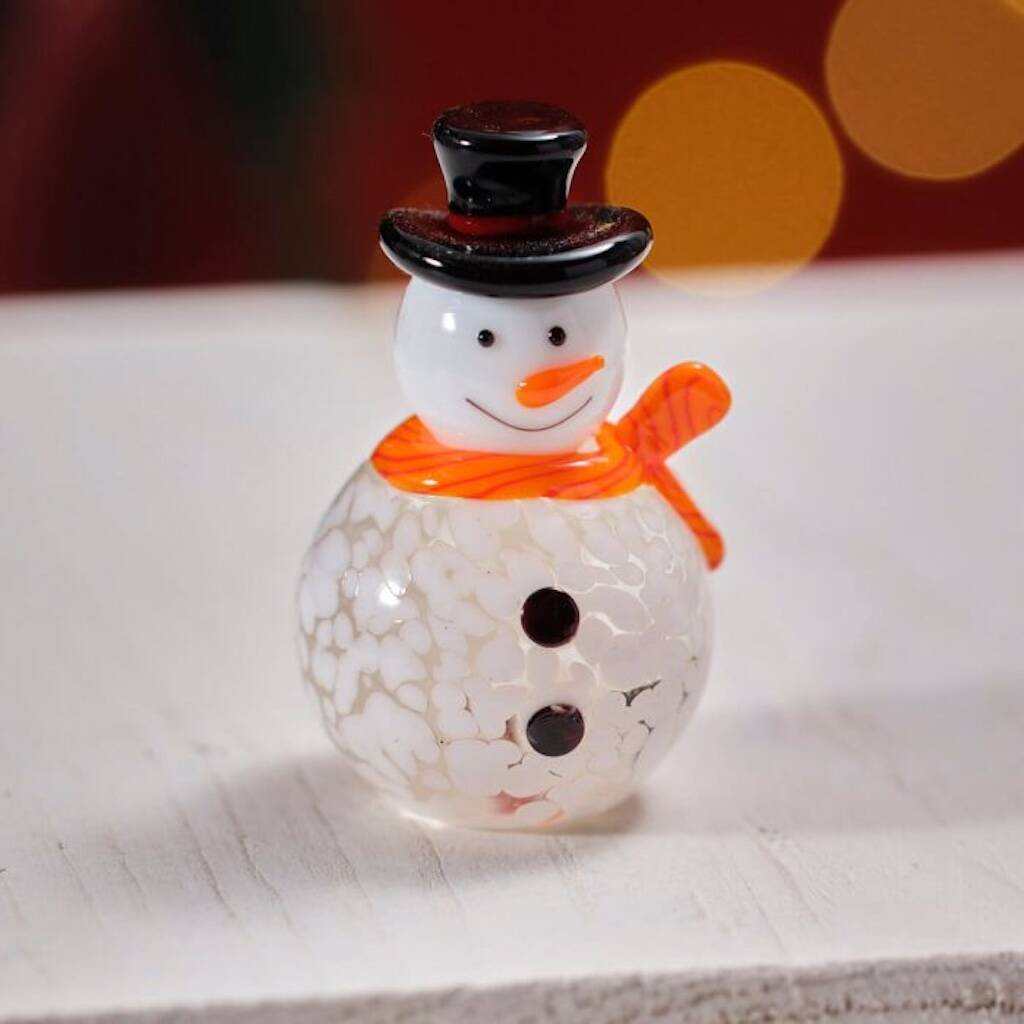 Hand Blown Glass Snowman With Orange Scarf