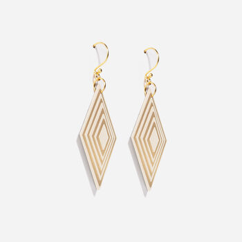Cream And Pearlescent Taupe Diamond Shaped Earrings, 4 of 6