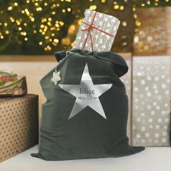 Personalised Large Santa Sack In Forest Green, 3 of 3