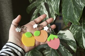 Fruit Keyring With Lemon, Strawberry Or Peach Charm, 3 of 9