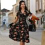Peggy Dress In Black Mayflower 1940s Vintage Style, thumbnail 2 of 2