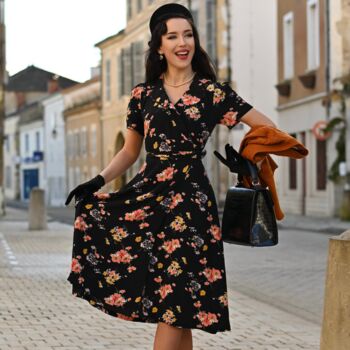 Peggy Dress In Black Mayflower 1940s Vintage Style, 2 of 2