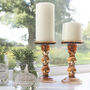 Decorative Pair Of Glass Pillar Candle Holders, thumbnail 1 of 3