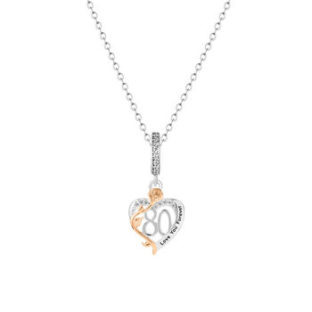 80th Years Necklace Silver Heart And Rose Gold Flower Pendant, 5 of 5