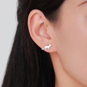 Sterling Silver Very Cute Weasel Stud Earrings, 7 of 12