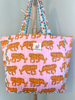 Handmade Pink Tiger Quilted Tote Bag, 4 of 6