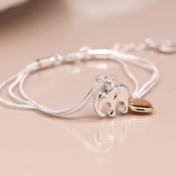 Triple Strand Silver Plated Elephant Heart Bracelet, 2 of 3