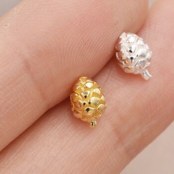 Pine Cone Stud Earrings In Sterling Silver, 7 of 12