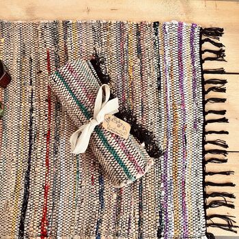 Emerald Green And Natural Rag Rug Bohemian, 3 of 10