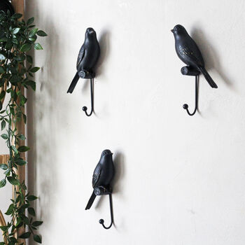 Set Of Three Black Bird Wall Hooks, 4 of 4
