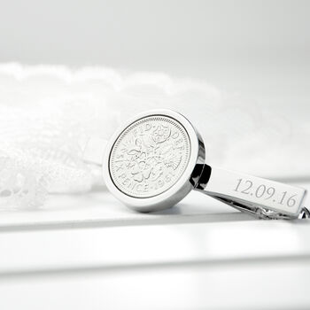 Personalised Silver Plated Lucky Sixpence Tie Clip, 2 of 6