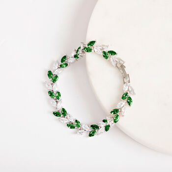 Crystal And Green Colour Leaf Design Tennis Bracelet, 4 of 4