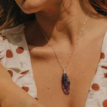 925 Silver Raw Amethyst Wrapped Pendant Necklace, 5 of 9