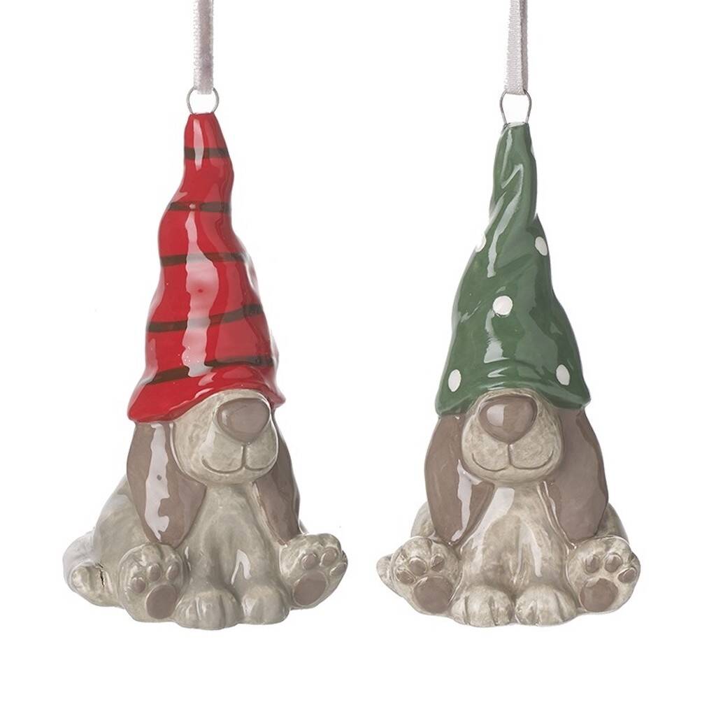Dog In Hat Dolomite Christmas Hanging Decoration By DingaDing
