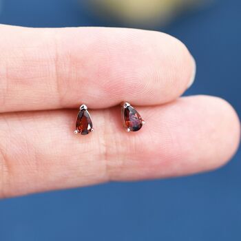 Genuine Garnet Droplet Stud Earrings, 7 of 12