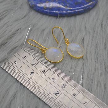 Rainbow Moonstone Gold Drop Earrings, June Birthstone, 8 of 8