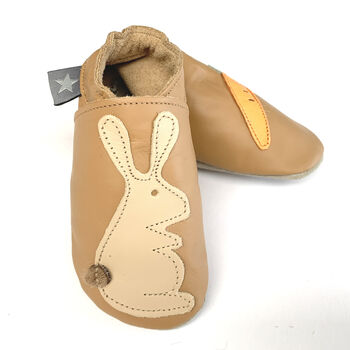 Boys Or Girls Soft Leather Baby Shoes Rabbit And Carrot, 2 of 3