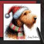 Airedale Dog Christmas Card. With Christmas Hat And Scarf, thumbnail 1 of 2