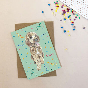 Hand Painted Cockapoo Birthday Card With Confetti, 4 of 4