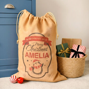 Personalised Penguin Hessian Christmas Sack, 2 of 2