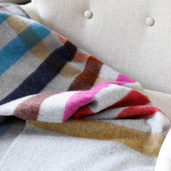 Grey And Bright Stripe Check Lambswool Throw, 2 of 6
