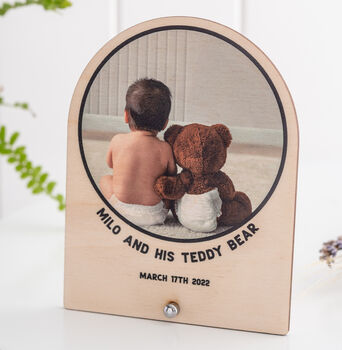 Freestanding Wooden Personalised Baby Photo Print Stand, 5 of 5