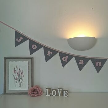 Bunting Personalised Luxury Grey And Pink New Baby Girl, 2 of 12