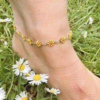 Yellow Sun Flower Summer Floral Charm Anklet, 7 of 9