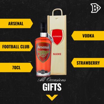 Personalised Arsenal Football Strawberry And Rhubarb Vodka Gift Set, 2 of 4