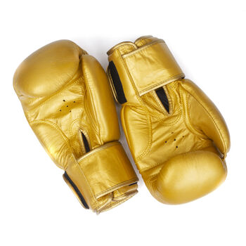 Personalised Full Leather Boxing Gloves Gold, 3 of 10