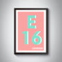 E16 Canning Town London Typography Postcode Print, thumbnail 10 of 10