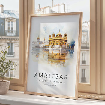 Amritsar India Travel Poster With Map Coordinates, 4 of 7