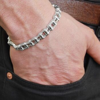 Gold Men's Sterling Silver Bike Chain Bracelet, 3 of 6