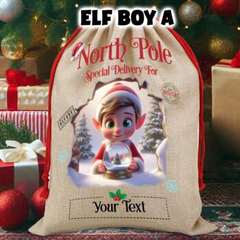 Personalised Christmas Elf Breakout Santa Sack, 2 of 6