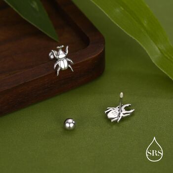 Sterling Silver Mismatched Beetle Screw Back Stud Earrings, 4 of 11