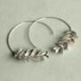 Botanical Leaf Silver Hoop Earrings, thumbnail 4 of 5