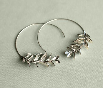 Botanical Leaf Silver Hoop Earrings, 4 of 5