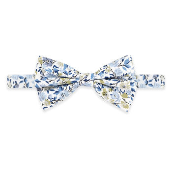 Wedding Cotton Floral Print Self Tie Bow Tie In Blue, 5 of 6