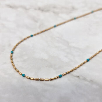 18k Gold Vermeil Plated Turquoise Beaded Necklace, 2 of 4