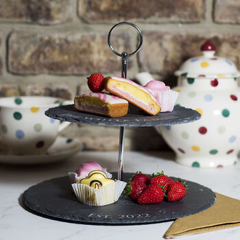 Family Name Two Tier Afternoon Tea Slate Cake Stand, 2 of 2