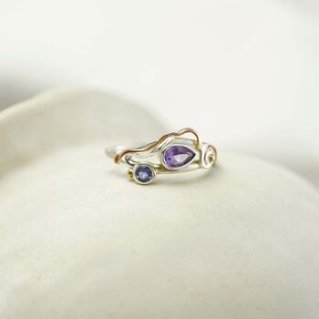 Silver Teardrop Amethyst And Iolite Ring, 4 of 8