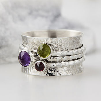 Personalised Birthstone Manifest Silver Spinning Ring, 3 of 11