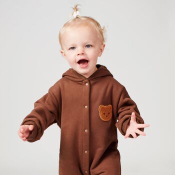 Personalised Brown Fleece Hooded Boucle Teddy Jumpsuit, 5 of 5