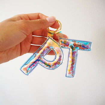 Holographic Sequin Initial Alphabet Keyring, 5 of 8