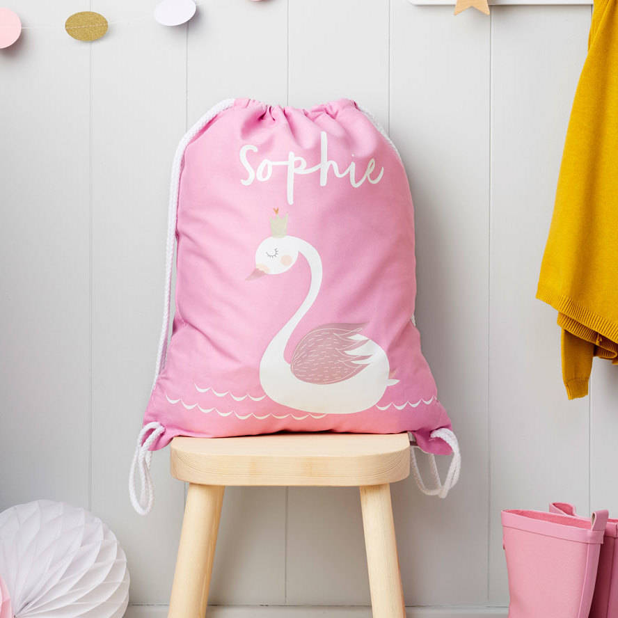Children's Personalised Swan Nursery Or Pe Kit Bag By TillieMint