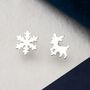 Sterling Silver Snowflake And Reindeer Earrings, thumbnail 2 of 4