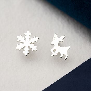 Sterling Silver Snowflake And Reindeer Earrings, 2 of 4